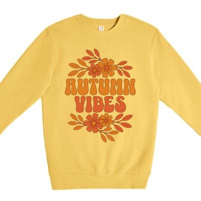 Autumn Vibes Groovy Floral Retro Fall Premium Crewneck Sweatshirt