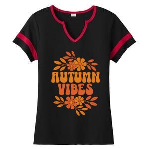 Autumn Vibes Groovy Floral Retro Fall Ladies Halftime Notch Neck Tee