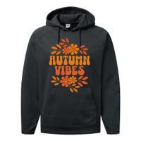 Autumn Vibes Groovy Floral Retro Fall Performance Fleece Hoodie