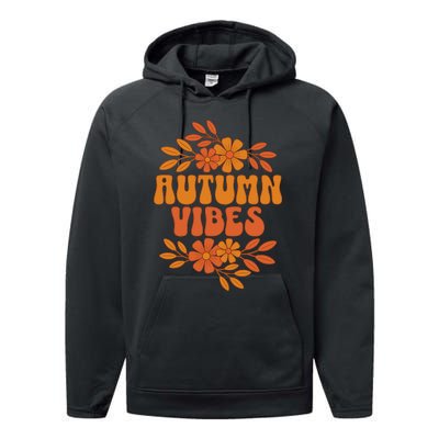 Autumn Vibes Groovy Floral Retro Fall Performance Fleece Hoodie