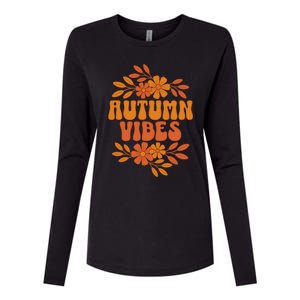 Autumn Vibes Groovy Floral Retro Fall Womens Cotton Relaxed Long Sleeve T-Shirt