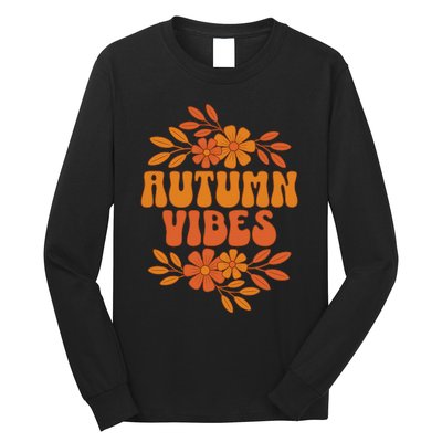 Autumn Vibes Groovy Floral Retro Fall Long Sleeve Shirt