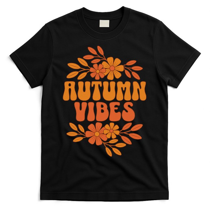 Autumn Vibes Groovy Floral Retro Fall T-Shirt