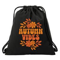 Autumn Vibes Groovy Floral Retro Fall Drawstring Bag