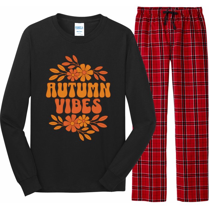 Autumn Vibes Groovy Floral Retro Fall Long Sleeve Pajama Set