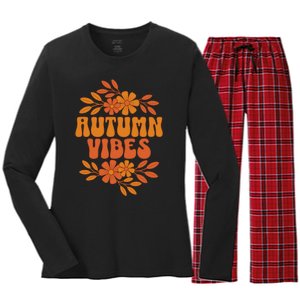 Autumn Vibes Groovy Floral Retro Fall Women's Long Sleeve Flannel Pajama Set 