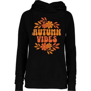 Autumn Vibes Groovy Floral Retro Fall Womens Funnel Neck Pullover Hood