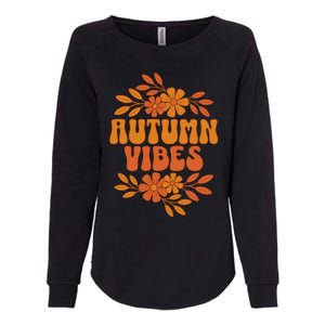 Autumn Vibes Groovy Floral Retro Fall Womens California Wash Sweatshirt