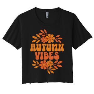 Autumn Vibes Groovy Floral Retro Fall Women's Crop Top Tee