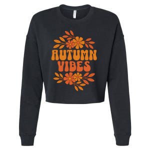 Autumn Vibes Groovy Floral Retro Fall Cropped Pullover Crew