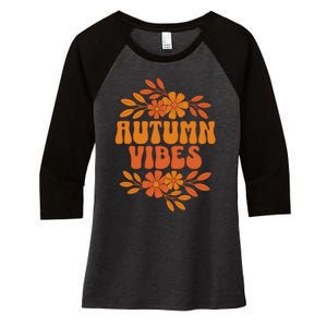 Autumn Vibes Groovy Floral Retro Fall Women's Tri-Blend 3/4-Sleeve Raglan Shirt