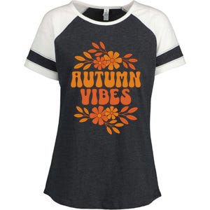 Autumn Vibes Groovy Floral Retro Fall Enza Ladies Jersey Colorblock Tee