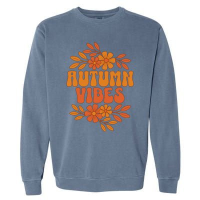 Autumn Vibes Groovy Floral Retro Fall Garment-Dyed Sweatshirt