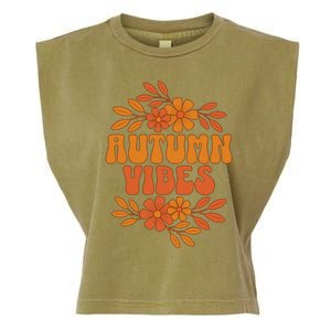 Autumn Vibes Groovy Floral Retro Fall Garment-Dyed Women's Muscle Tee