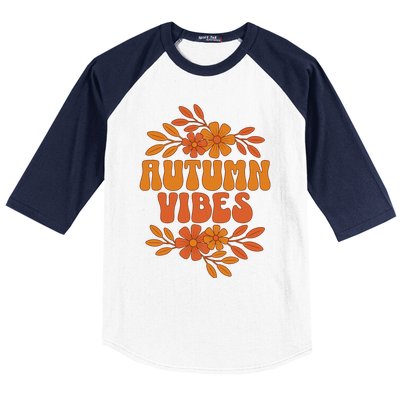 Autumn Vibes Groovy Floral Retro Fall Baseball Sleeve Shirt