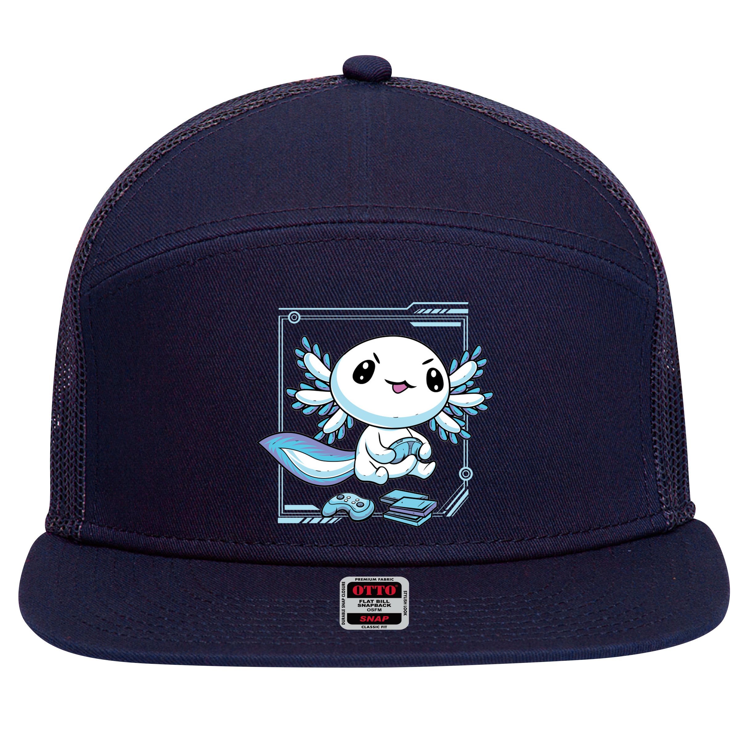Axolotl Video Games Gamer 7 Panel Mesh Trucker Snapback Hat
