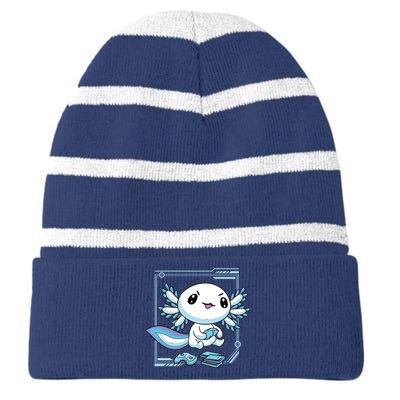 Axolotl Video Games Gamer Striped Beanie with Solid Band