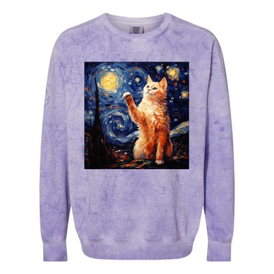 Art Van Gogh Starry Night Cat Gifts For Cats Lover Mom Dad Colorblast Crewneck Sweatshirt