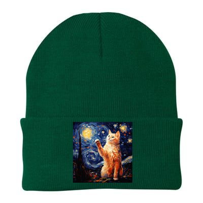 Art Van Gogh Starry Night Cat Gifts For Cats Lover Mom Dad Knit Cap Winter Beanie