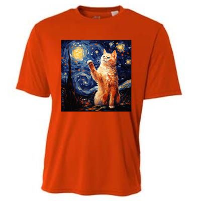 Art Van Gogh Starry Night Cat Gifts For Cats Lover Mom Dad Cooling Performance Crew T-Shirt