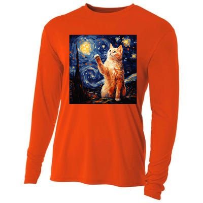 Art Van Gogh Starry Night Cat Gifts For Cats Lover Mom Dad Cooling Performance Long Sleeve Crew