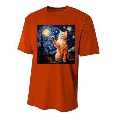 Art Van Gogh Starry Night Cat Gifts For Cats Lover Mom Dad Performance Sprint T-Shirt