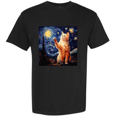 Art Van Gogh Starry Night Cat Gifts For Cats Lover Mom Dad Garment-Dyed Heavyweight T-Shirt