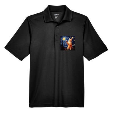 Art Van Gogh Starry Night Cat Gifts For Cats Lover Mom Dad Men's Origin Performance Pique Polo