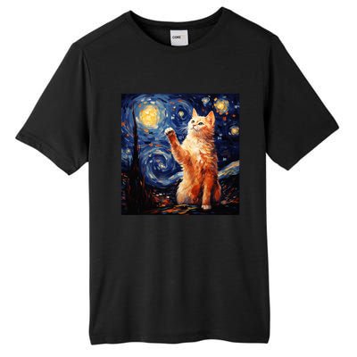 Art Van Gogh Starry Night Cat Gifts For Cats Lover Mom Dad Tall Fusion ChromaSoft Performance T-Shirt