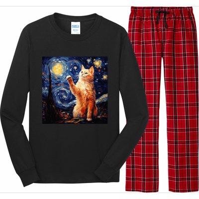 Art Van Gogh Starry Night Cat Gifts For Cats Lover Mom Dad Long Sleeve Pajama Set