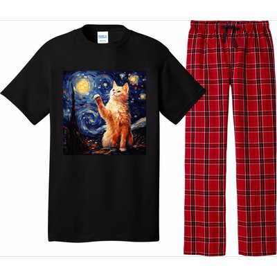 Art Van Gogh Starry Night Cat Gifts For Cats Lover Mom Dad Pajama Set