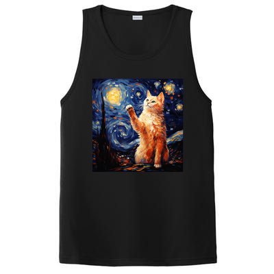 Art Van Gogh Starry Night Cat Gifts For Cats Lover Mom Dad PosiCharge Competitor Tank