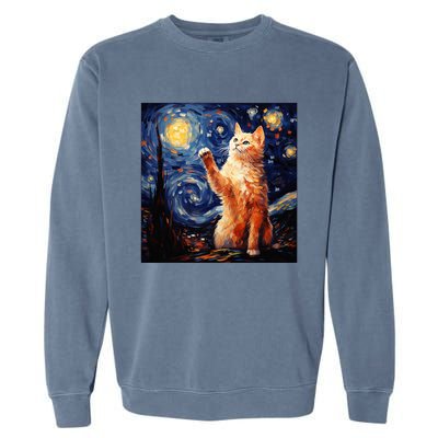 Art Van Gogh Starry Night Cat Gifts For Cats Lover Mom Dad Garment-Dyed Sweatshirt