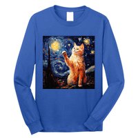 Art Van Gogh Starry Night Cat Gifts For Cats Lover Mom Dad Long Sleeve Shirt