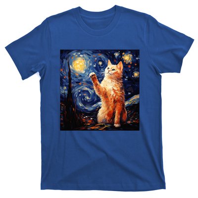 Art Van Gogh Starry Night Cat Gifts For Cats Lover Mom Dad T-Shirt