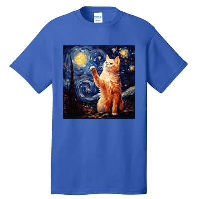 Art Van Gogh Starry Night Cat Gifts For Cats Lover Mom Dad Tall T-Shirt