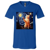 Art Van Gogh Starry Night Cat Gifts For Cats Lover Mom Dad V-Neck T-Shirt