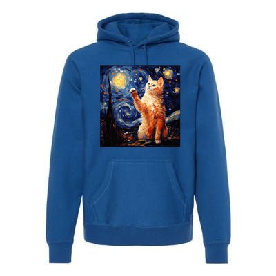 Art Van Gogh Starry Night Cat Gifts For Cats Lover Mom Dad Premium Hoodie