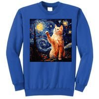 Art Van Gogh Starry Night Cat Gifts For Cats Lover Mom Dad Tall Sweatshirt