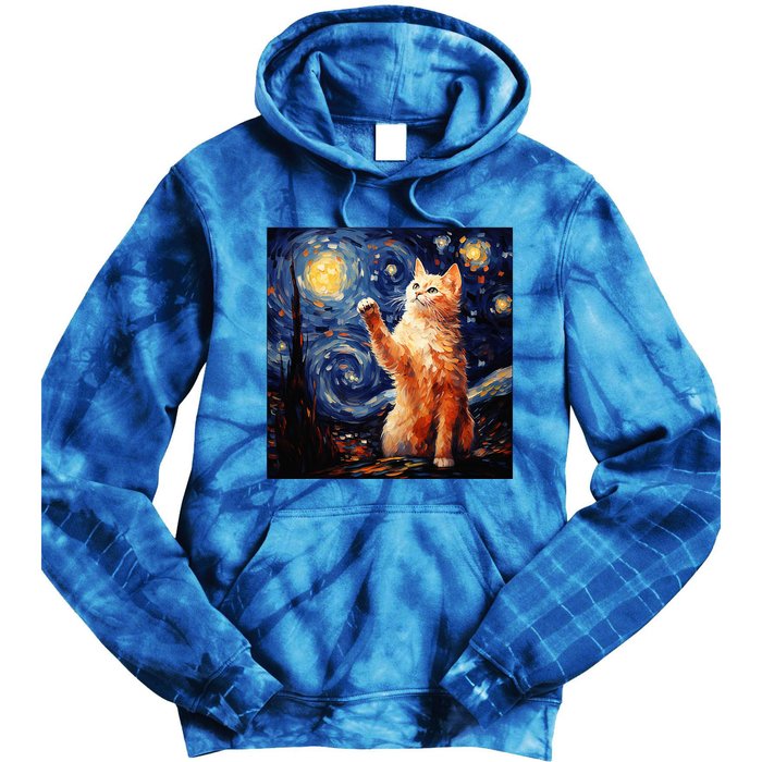 Art Van Gogh Starry Night Cat Gifts For Cats Lover Mom Dad Tie Dye Hoodie