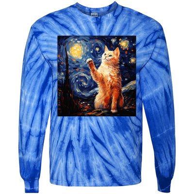 Art Van Gogh Starry Night Cat Gifts For Cats Lover Mom Dad Tie-Dye Long Sleeve Shirt