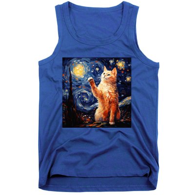 Art Van Gogh Starry Night Cat Gifts For Cats Lover Mom Dad Tank Top