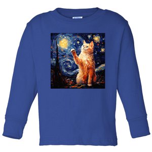 Art Van Gogh Starry Night Cat Gifts For Cats Lover Mom Dad Toddler Long Sleeve Shirt