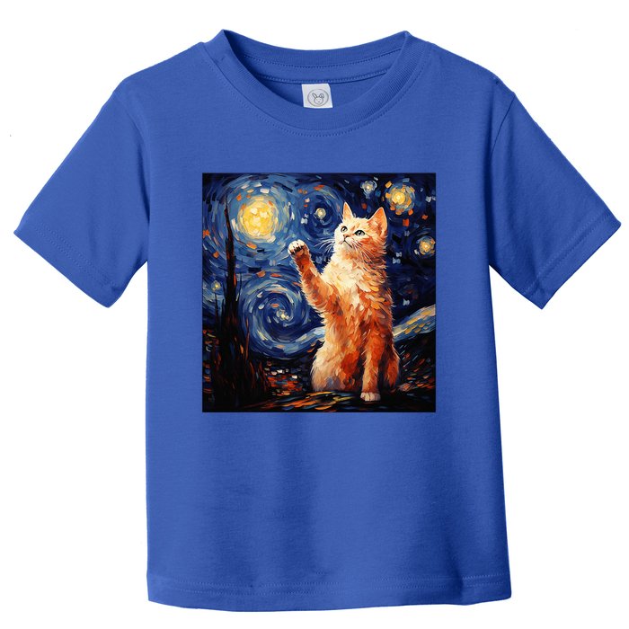 Art Van Gogh Starry Night Cat Gifts For Cats Lover Mom Dad Toddler T-Shirt