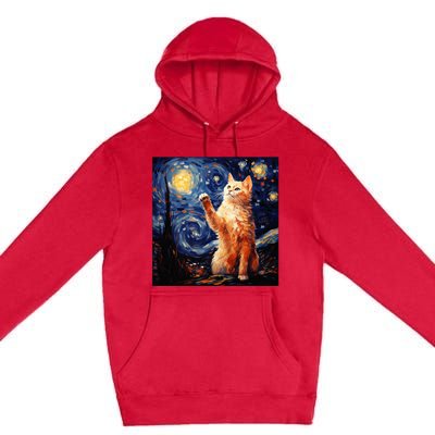 Art Van Gogh Starry Night Cat Gifts For Cats Lover Mom Dad Premium Pullover Hoodie