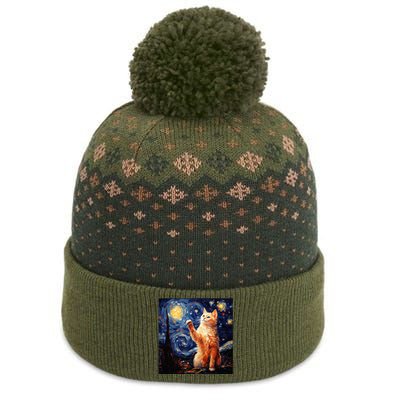 Art Van Gogh Starry Night Cat Gifts For Cats Lover Mom Dad The Baniff Cuffed Pom Beanie