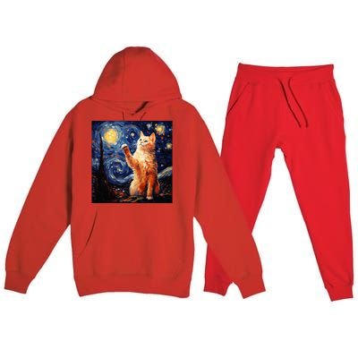 Art Van Gogh Starry Night Cat Gifts For Cats Lover Mom Dad Premium Hooded Sweatsuit Set