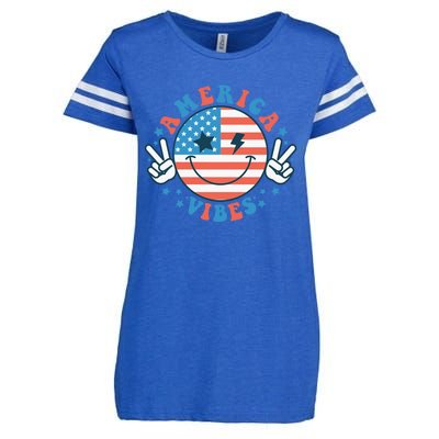 America Vibes Happy Face Smile American Flag 4th Of July Great Gift Enza Ladies Jersey Football T-Shirt