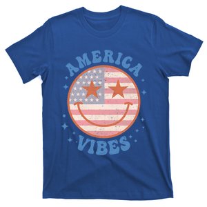 America Vibes Happy Face Smile American Flag 4th Of July Gift T-Shirt