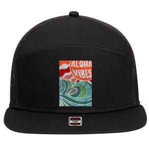 Aloha Vibes Hawaii Sunset Waves 7 Panel Mesh Trucker Snapback Hat